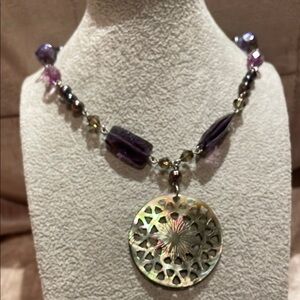 Lia Sophia Purple and Silver Filigree Pendant Necklace